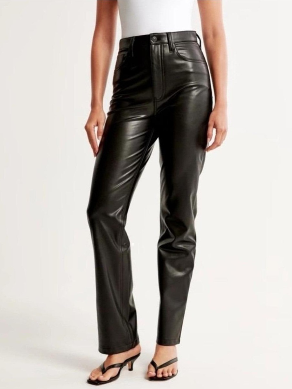 Abercrombie & Fitch ‘90s Straight Ultra High Rise Faux Leather Black Pants 18